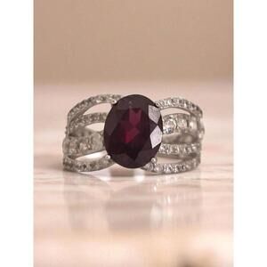 Vintage Garnet Ring – Gold Tone Filigree with Red Garnet Center